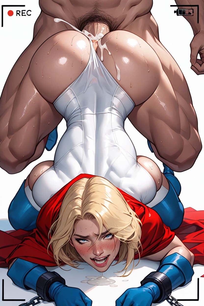 Looking At The Viewer, Powergirl From Dc Comics, Wearing Her Classic Costume White Leotard AI Porn