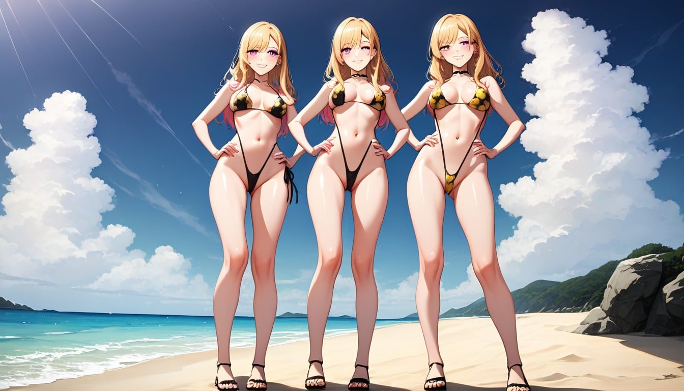 Slightly Blushing, Marin Kitagawa Posição Deitada Com Uma Perna Para Cima, 1 Person AI Porn