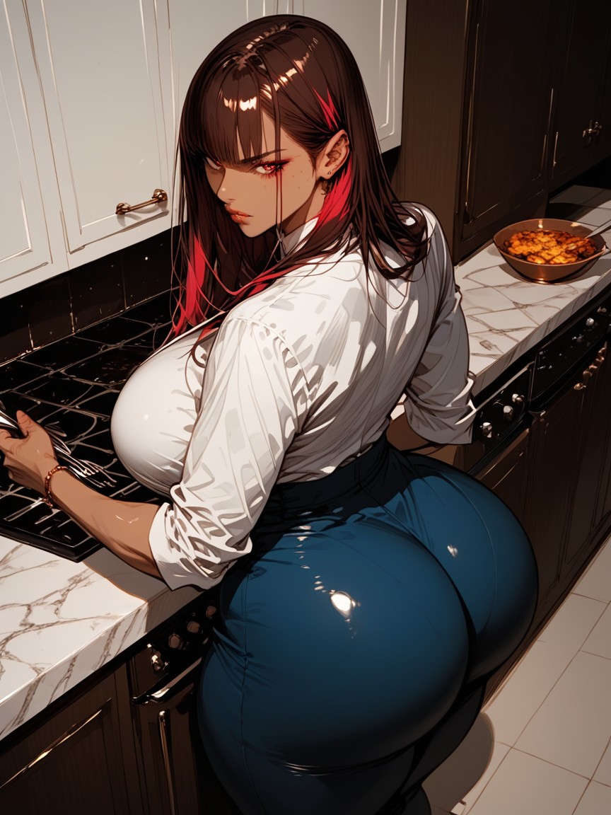 Natural Breasts, Extremely Large Ass, Red Eyes Hentai AI Porn