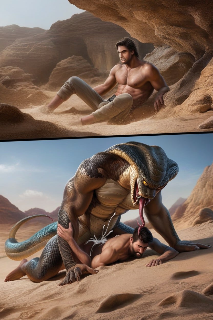 Anthropomorphic Snake Man, Black Spikes On Tail, Human Is Becoming Snake Man AI Gay Porn
