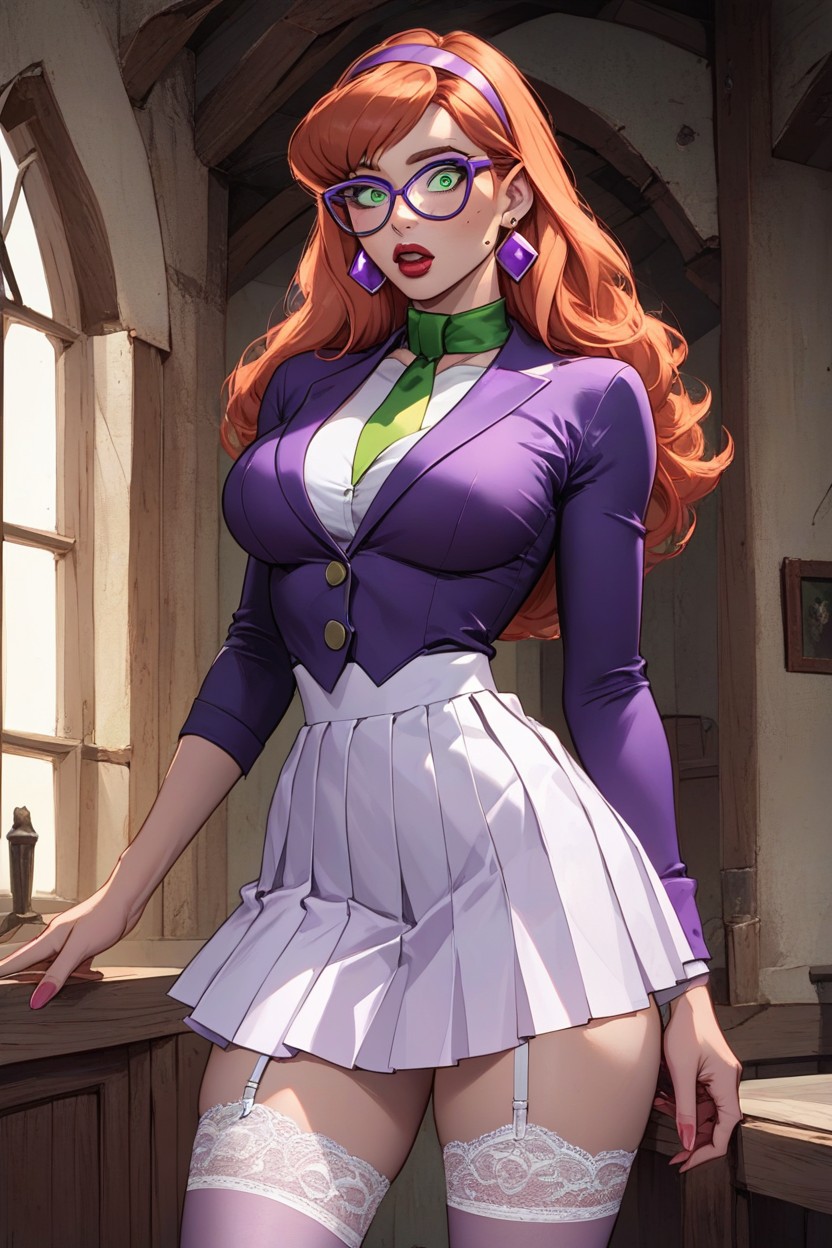 Daphne From Scooby Doo, Tight Waist, Purple Pleated Skirt Hentai AI Porn