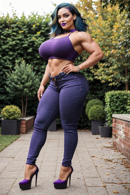 Extremely Wide Hips, Muscular Streroid Abs, Extremely Long Legs AI Porn