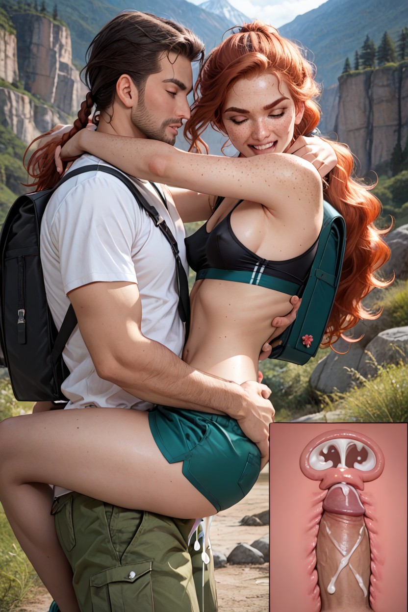 Curly Red Hair Like Merida, Supermodel Face, Erect Nipples AI Porn