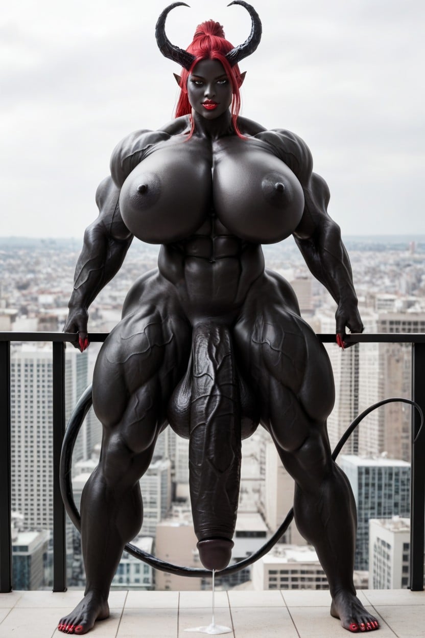 Muscular Veins, Black Skin, Gigantic Veins All Over Her Body Shemale AI Porn
