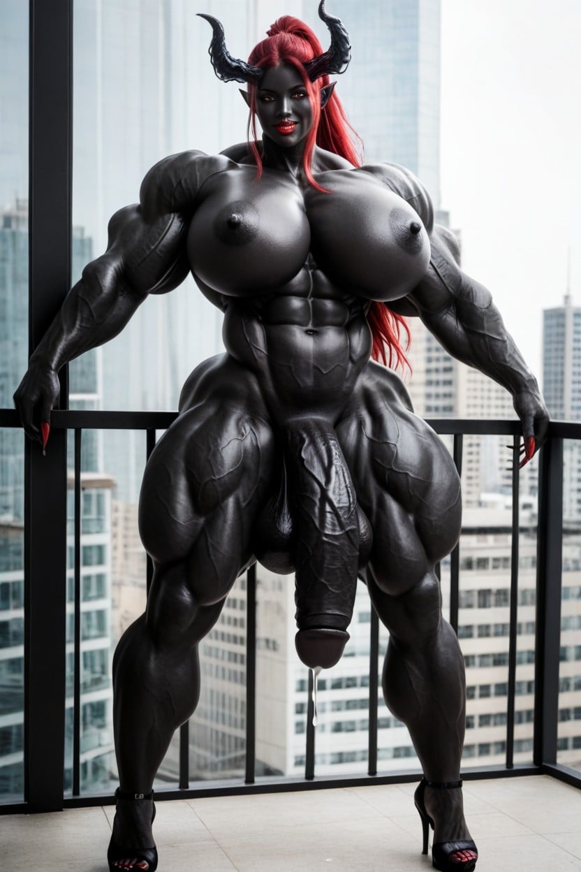 Hyper Black Balls, Black Stiletto Heels, Glowing Red Eyes Porno shemale IA