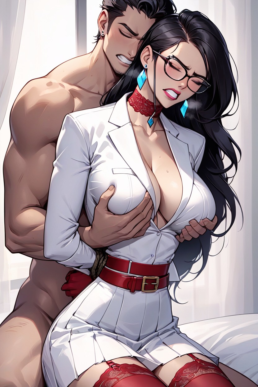 Blue Eyes, Hour Glass Figure, Arms Behind Back Hentai AI Porn