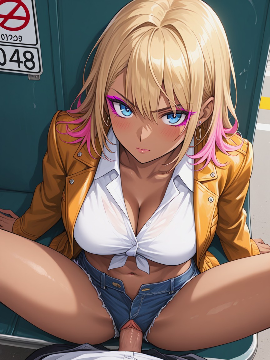 Blonde Hair, Gyaru, Bus Stop Hentai AI Porn