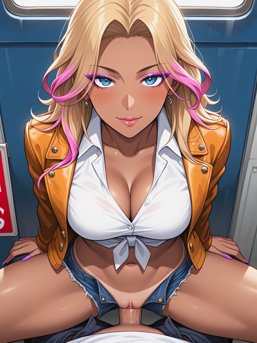 Bright Blue Eyes, White Unbuttoned Blouse, Impregnation Hentai AI Porn