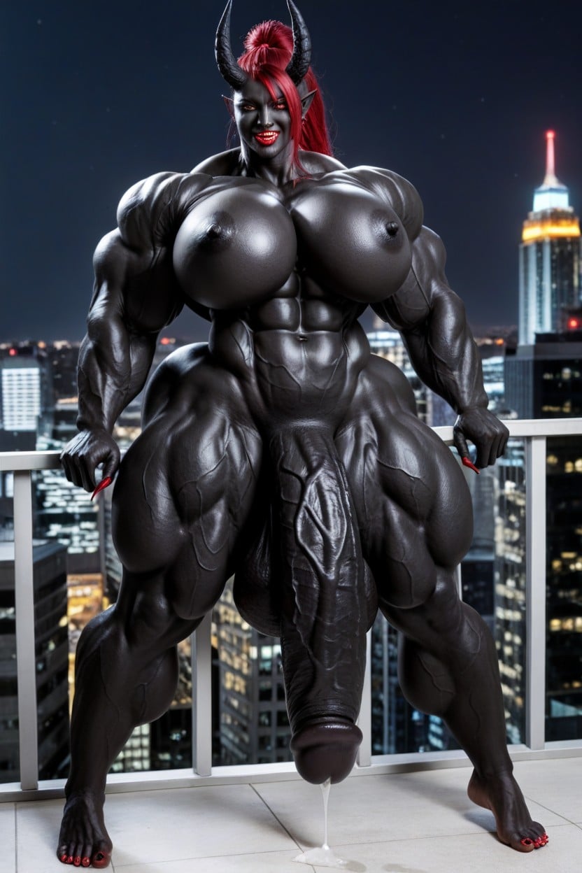 Extremely Swollen Veins, Gigantic Flaccid Black Cock, Solo Shemale AI Porn