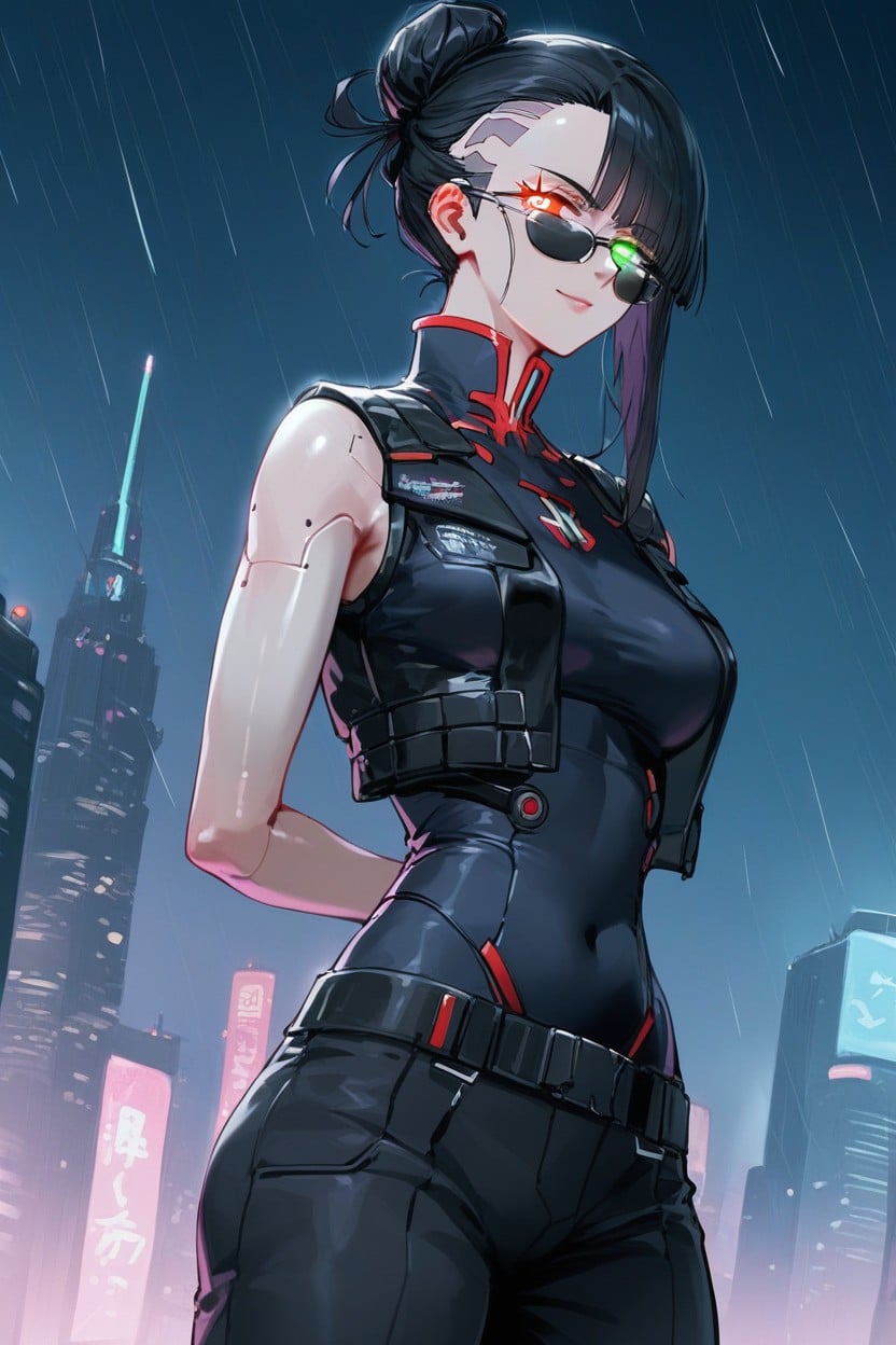 Noir Sci-fi Setting, Robotic Joints, Hands Behind Back Hentai AI Porn