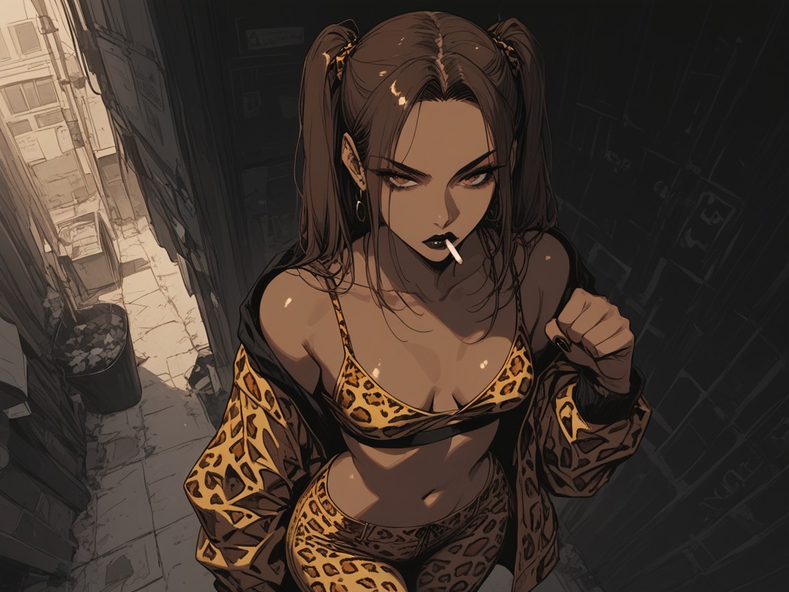 Wearing Leopard Print Clothes, 1 Person, Alleyway Background Hentai AI Porn