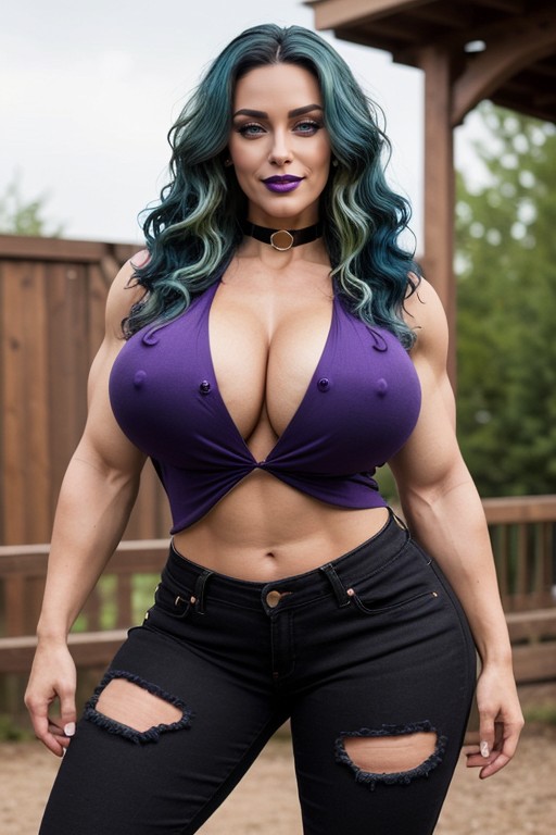 Curvy Muscular Steroid Bimbo, Extremely Wide Hips, 18+ AI Porn
