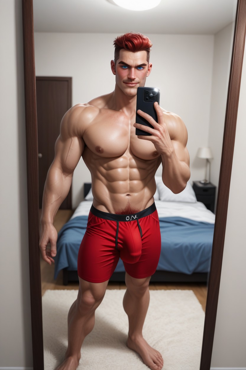 Front View, High Angle Selfie, Bedroom AI Gay Porn