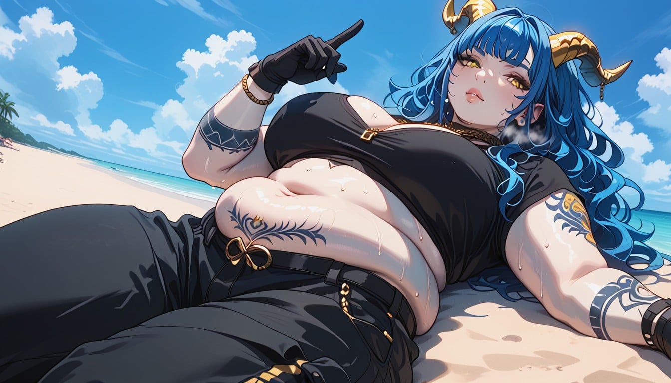 Chubby And Wide Body, Yellow Eyes, Black Shirt Hentai AI Porn
