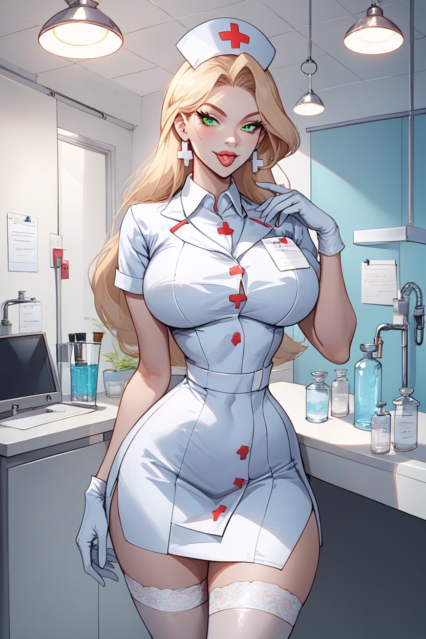 Green Eyes, Blue Light Skirt, Hourglass Hentai IA