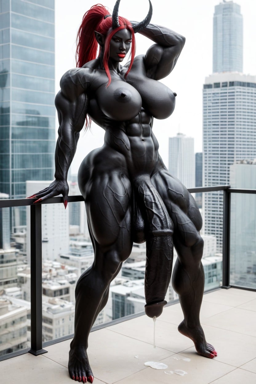 Red Lips, Her Cock Is A Flared Cock, Gigantic Flaccid Black Cock Shemale AI Porn