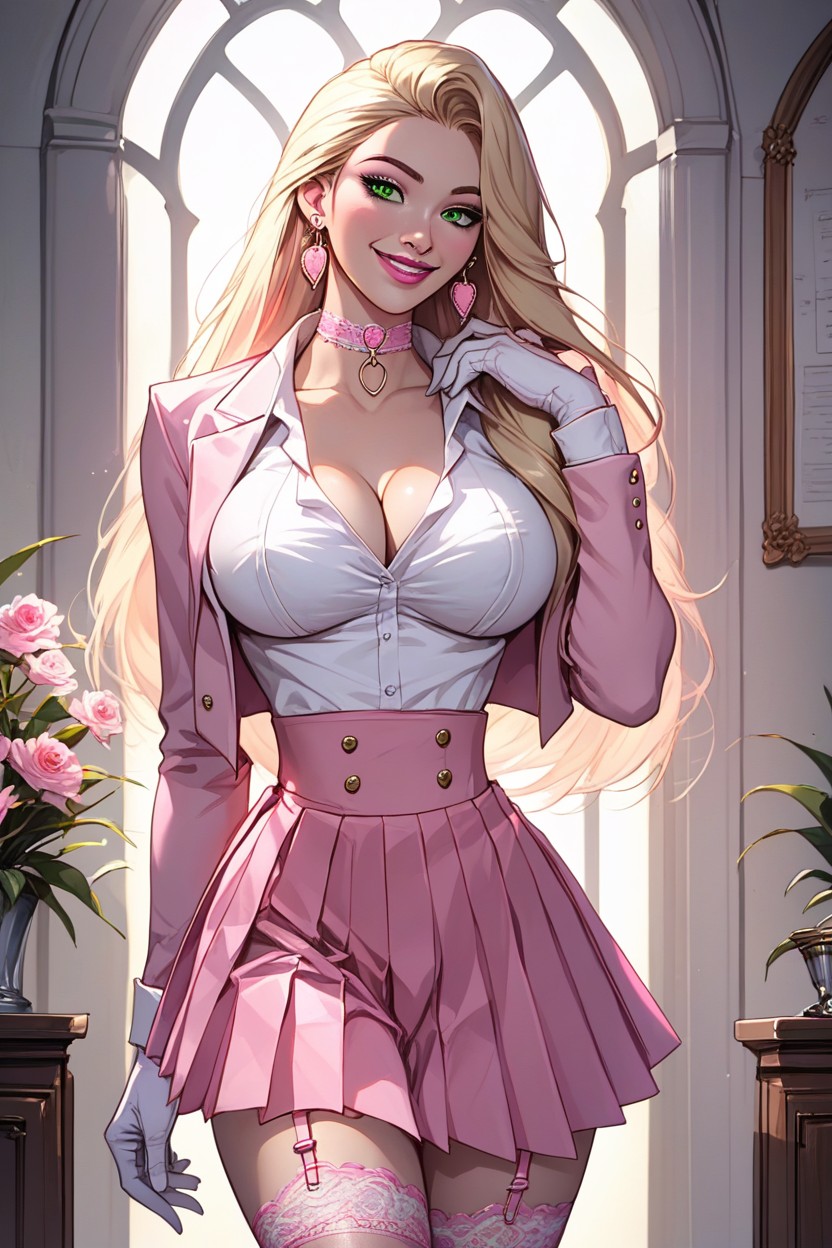 Pink Pastel Blazer, Choker, Standing Hentai AI Porn