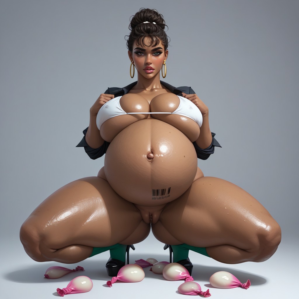Oversized Pregnant Belly, Pear Shaped, Embarrassed AI Porn