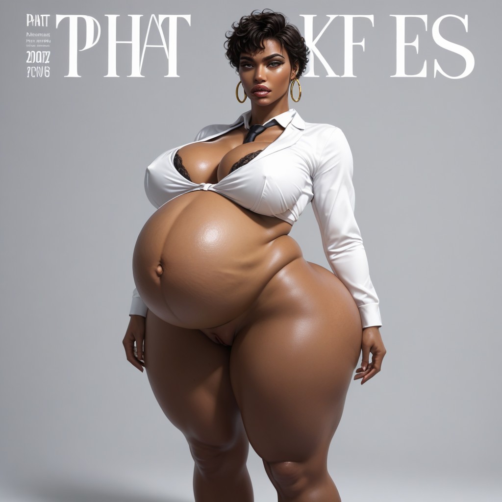 Oversized Pregnant Belly, Wide Hips, Makeup AI Porn