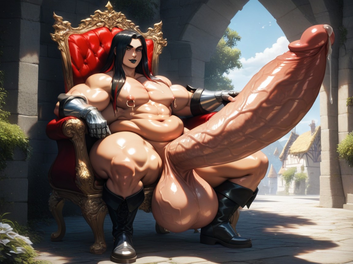 Puffy Pecs, Black Boots, Sitting In Chair AI Gay Porn