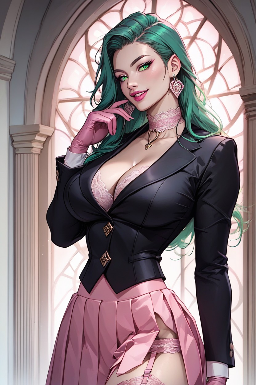 Green Hair, Choker, Standing Hentai AI Porn
