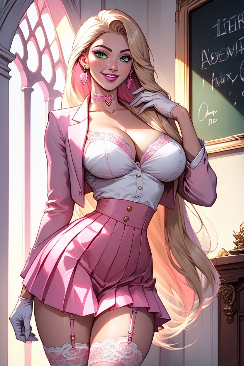 Pink Pastel Blazer, Perfect Face, Castle Hentai AI Porn