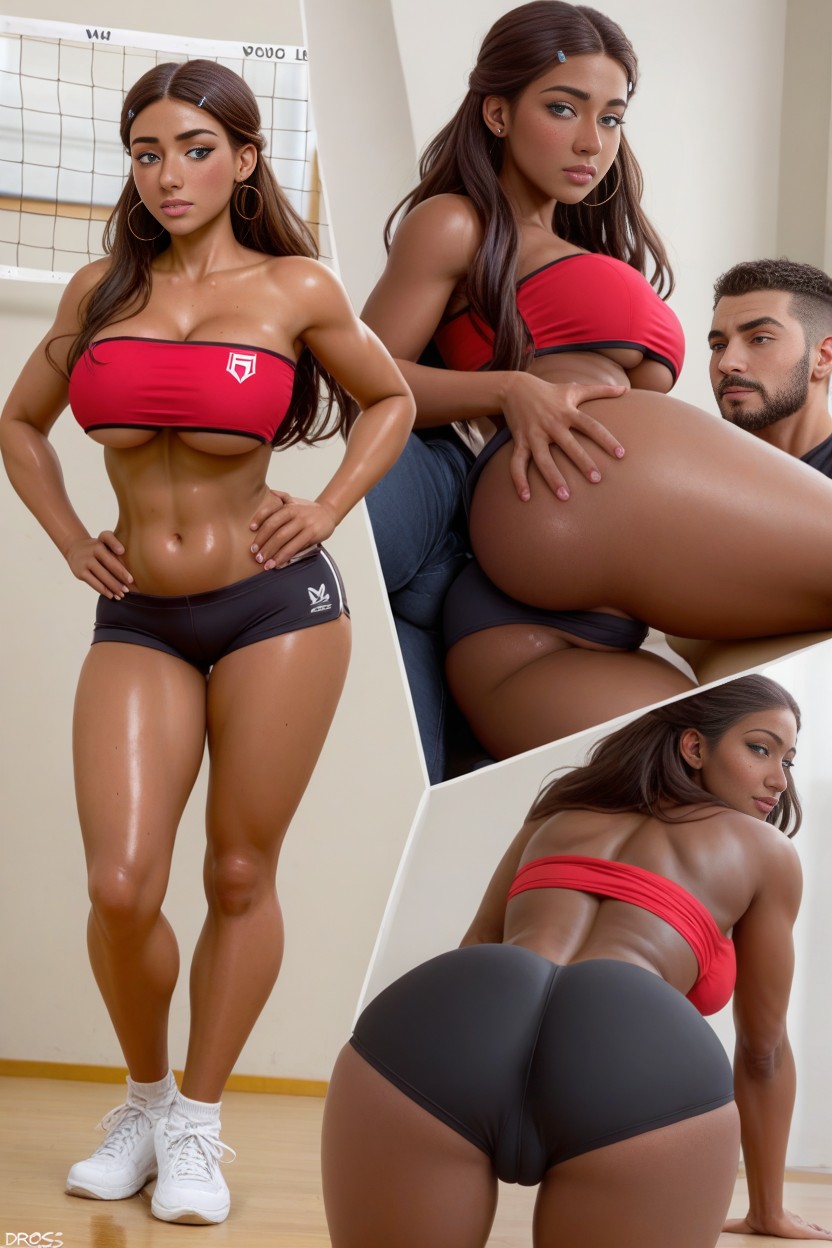 Oiled Body, Extremely Beautiful Face, In The Middle Of A Volleyball Game AI Porn