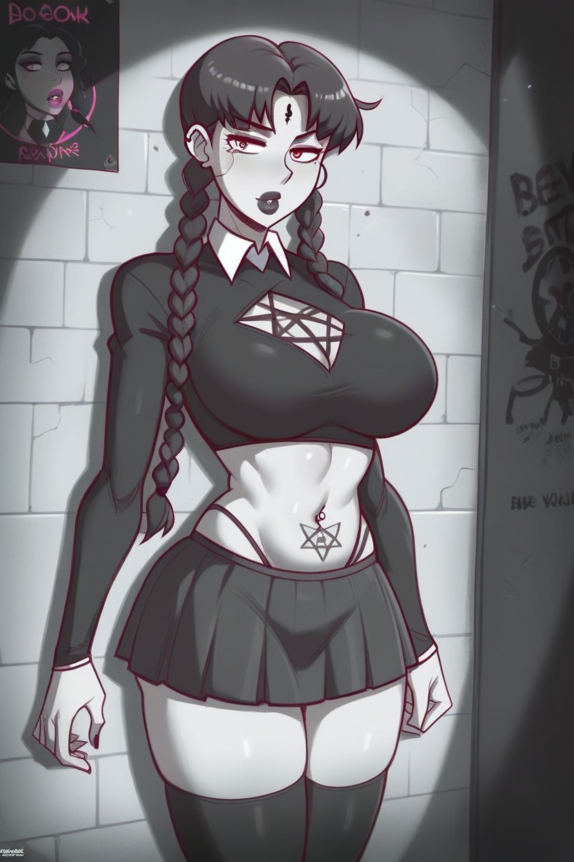 Round Breasts, Goth, Neon Lights Hentai AI Porn