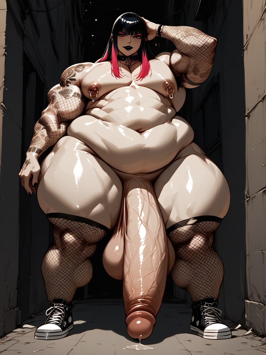 Thick Thighs, Thick, Black Hair With Red Highlights AI Gay Porn