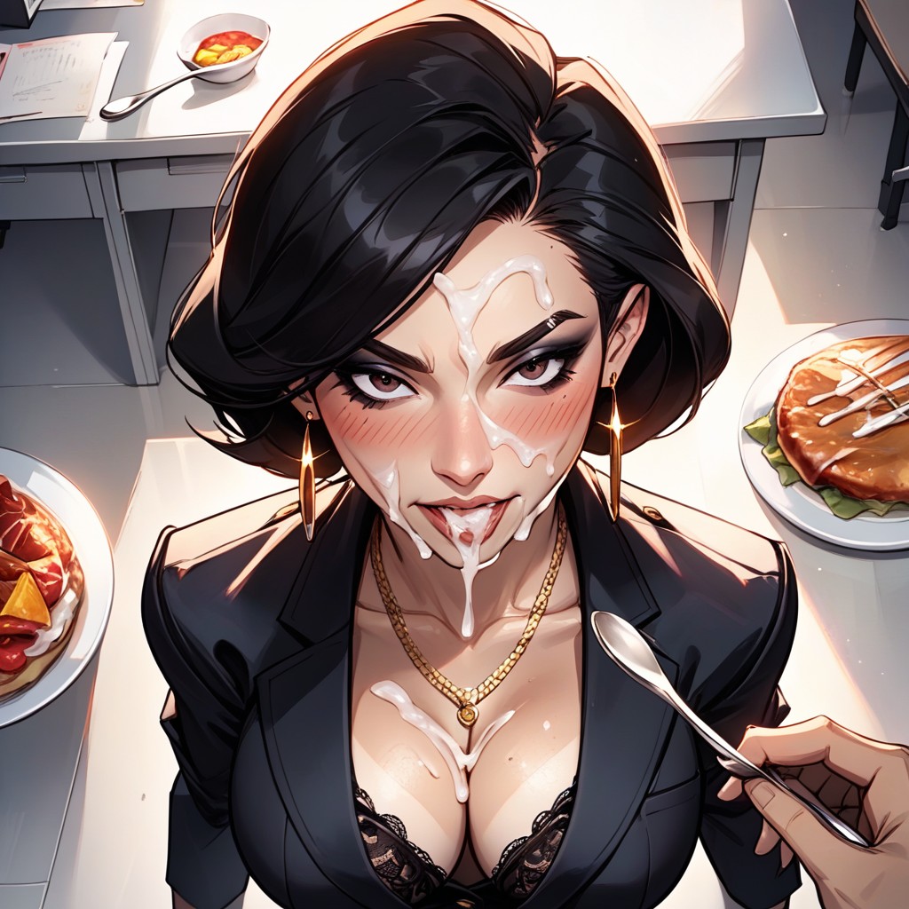 Black Hair, Unbuttoned Jacket, Tanned Skin AI Porn
