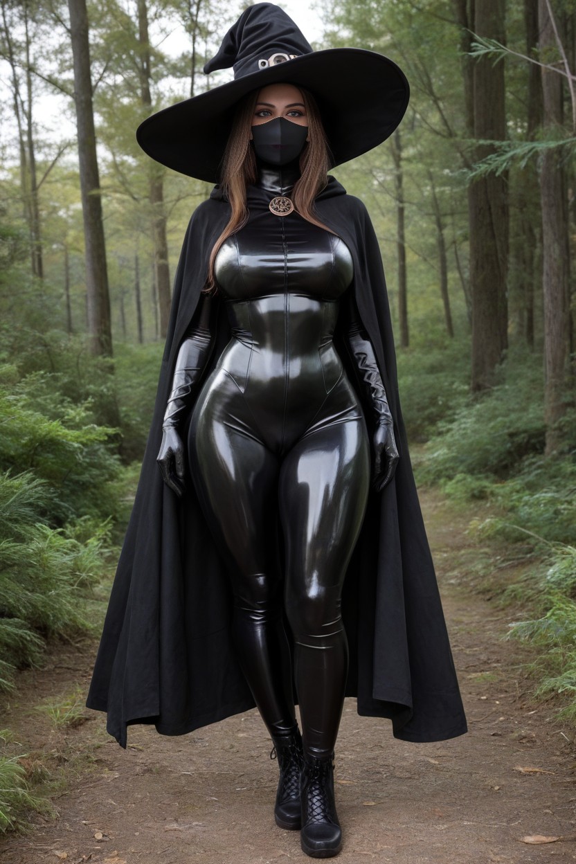 Long Sleeves, Hooded Cape, Forest Background AI Porn