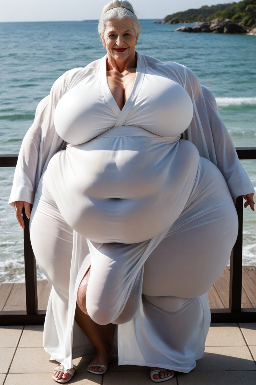 Huge Obese Belly, Messy Hair, White Hair AI Porn