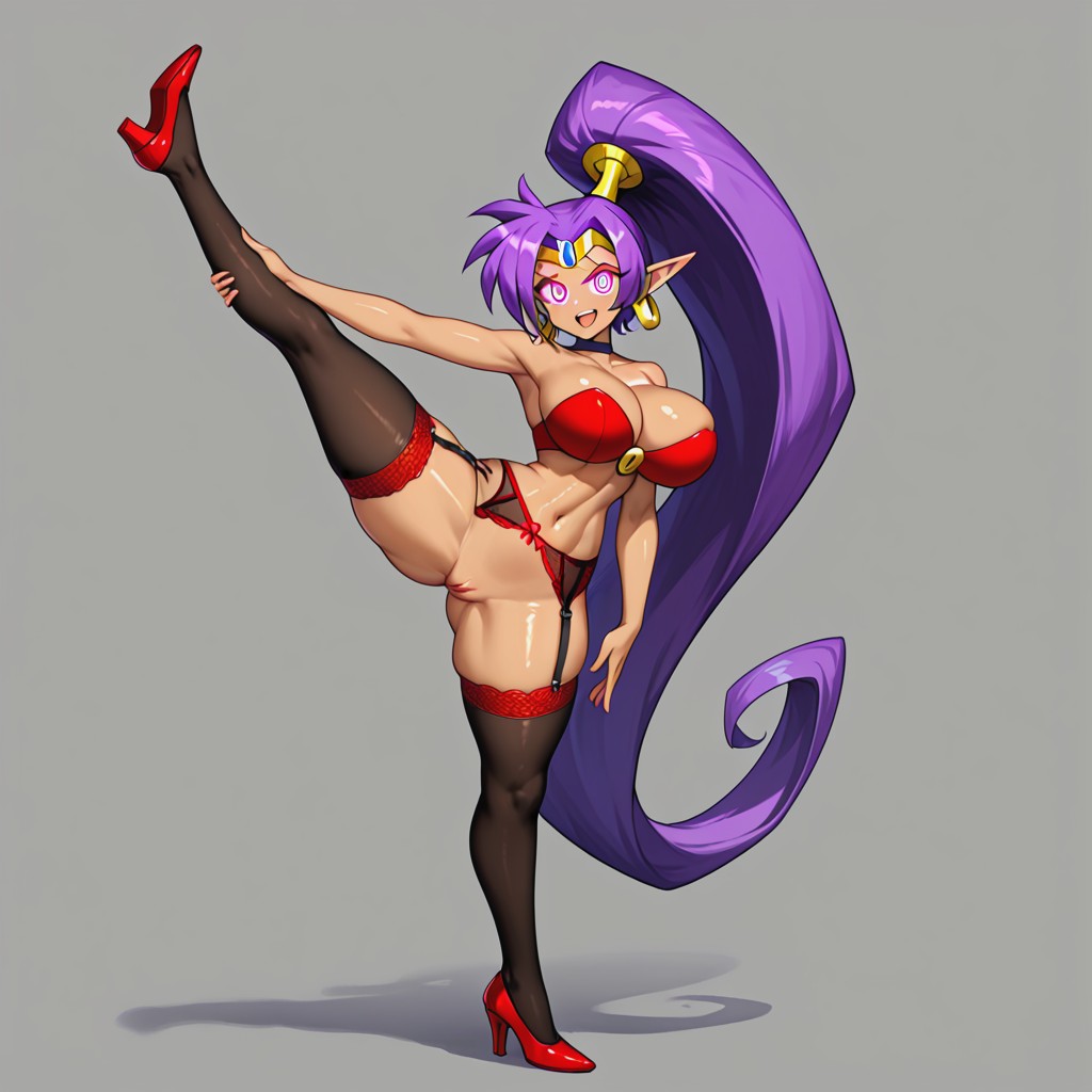 Red Lingerie, Ponytail, Happy Hentai AI Porn