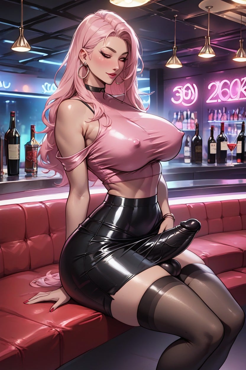 Knees Together In A Very Seductive Position, Super Tight Skirt, Futa Penis Fully Erect Shemale AI Porn
