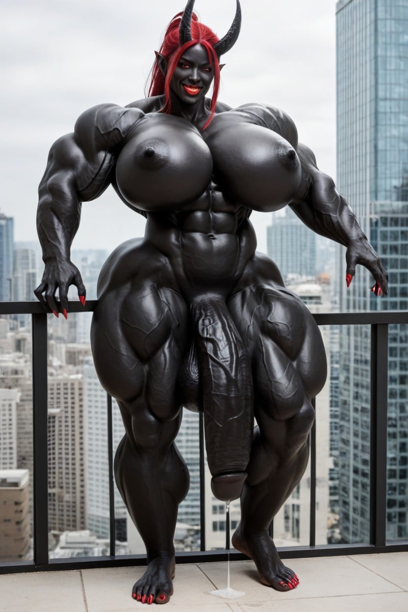Big Oni Horns, Gigantic Muscle Delts, Red Hair Shemale AI Porn