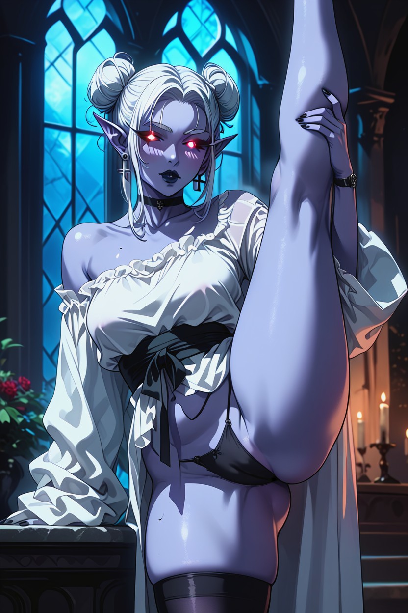 Hair Bun, White Croptop, Standing Hentai AI Porn