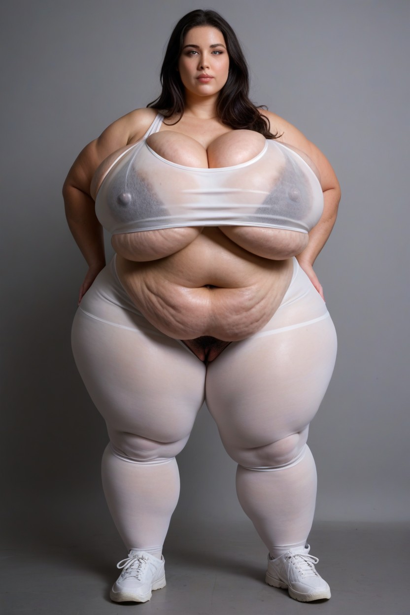 Colossal Breast, Thick Thighs, Sheer White Sports Bra Revealing Huge BBW AI Porn