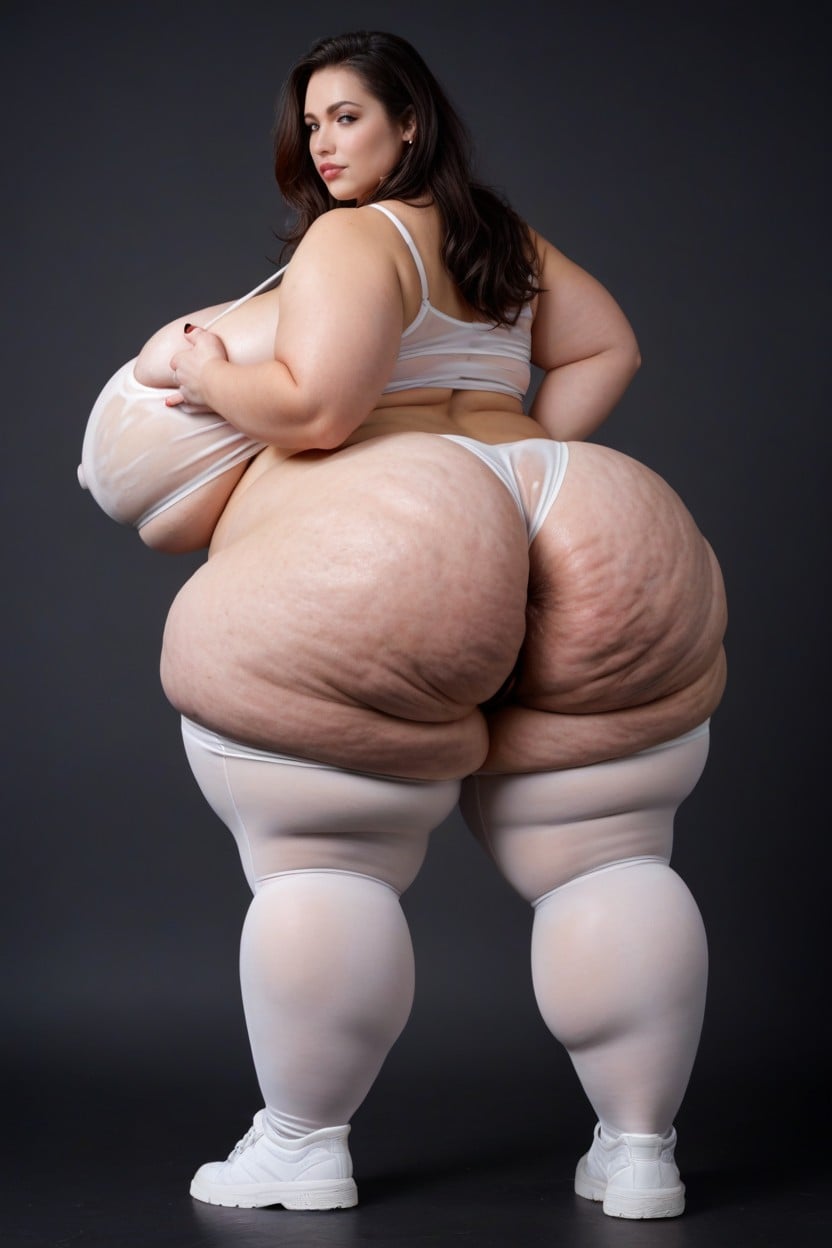 A Prominent Belly, Sheer White Sports Bra Revealing Huge, Fat Arms BBW AI Porn