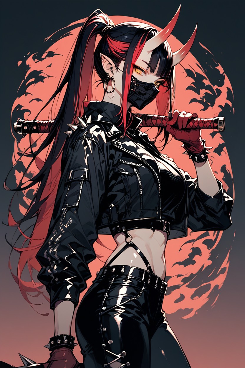 Yellow Eyes, Flame Print, Holding Club Hentai AI Porn