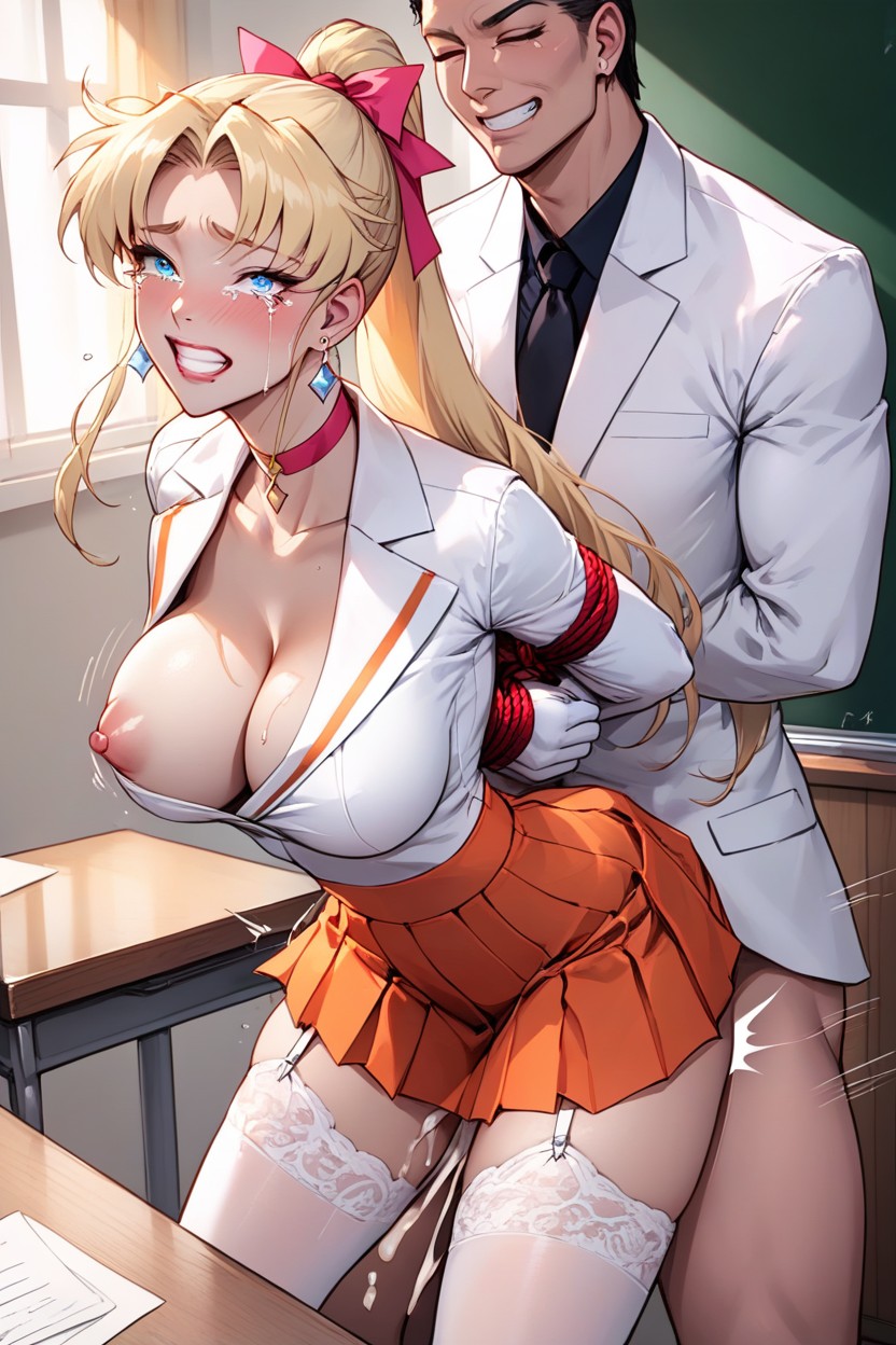 Orange Skirt, Extreme Motion Lines, Puffy Breast Hentai AI Porn