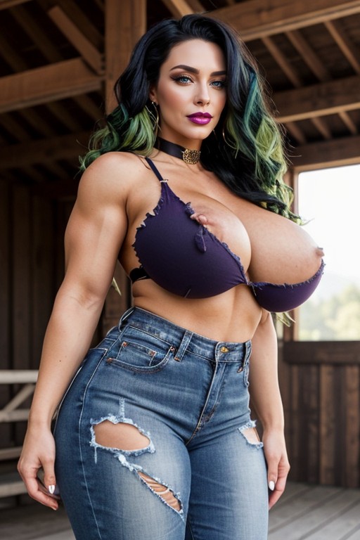 Extremely Thick Legs, Latina, Blue Hair AI Porn