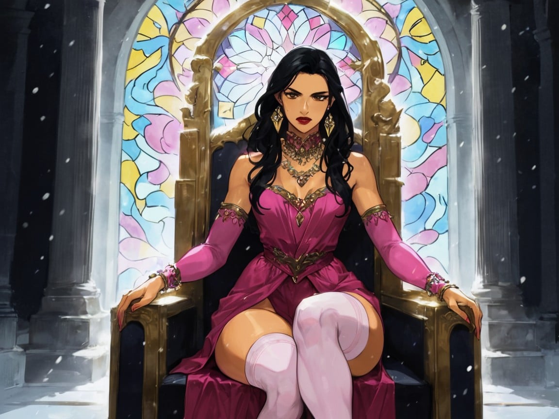 Gold Diamond Necklace, Pink High Stockings With White Fur Trim, 분노 정맥 라틴 AI 야짤
