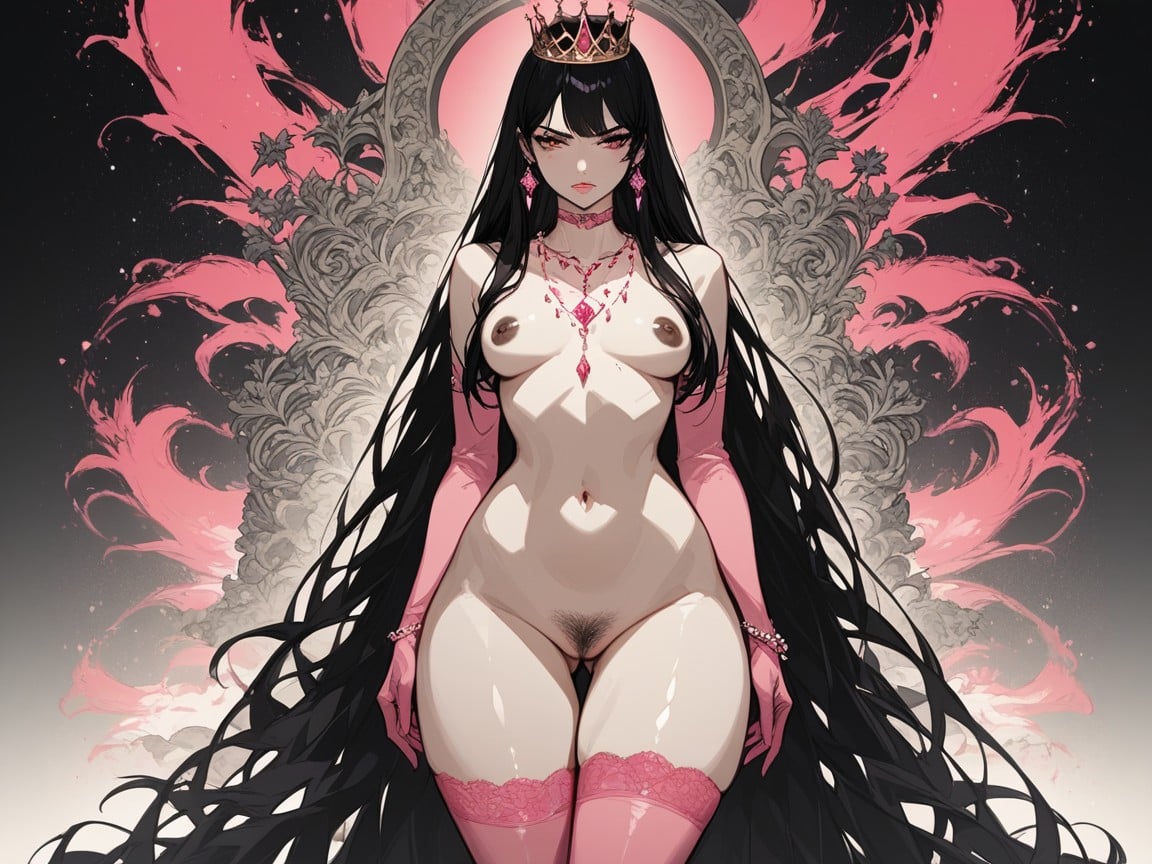 Pink Elbow Gloves With White Fur Trim, Nsfw, White Fur Carpet On Ground ラティーナAIエロ