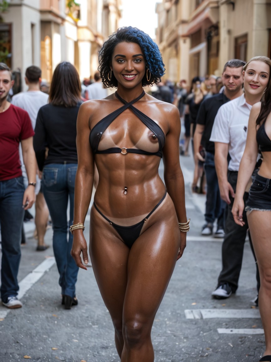 Blue Hair, Street, Walking AI Porn