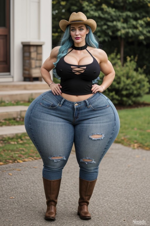White Blouse, Steroid Freakish Muscular, Black Choker AI Porn