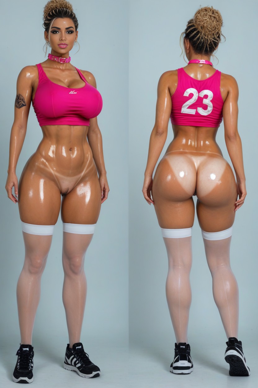 Ass, Slut, Pink Sleeveless Sport Jumpsuit AI Porn