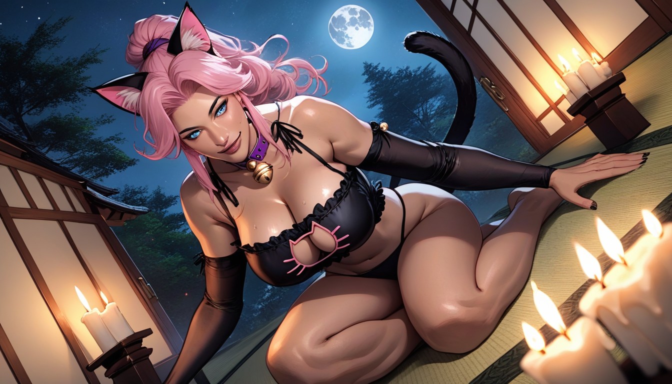 Bell Choker, Squeezing Breasts, Pink Hair AI Porn