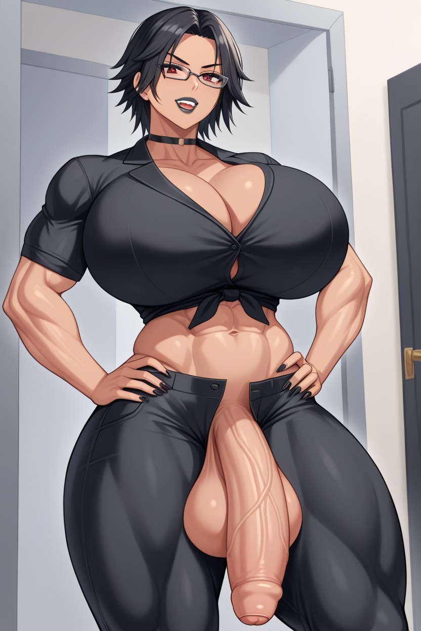 Foreskin, Black Lipstick, Completely Bulged In Pants Shemale AI Porn