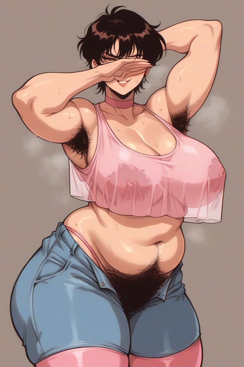 Big Round Ass, Blush, Hairy Buttcrack Hentai AI Porn