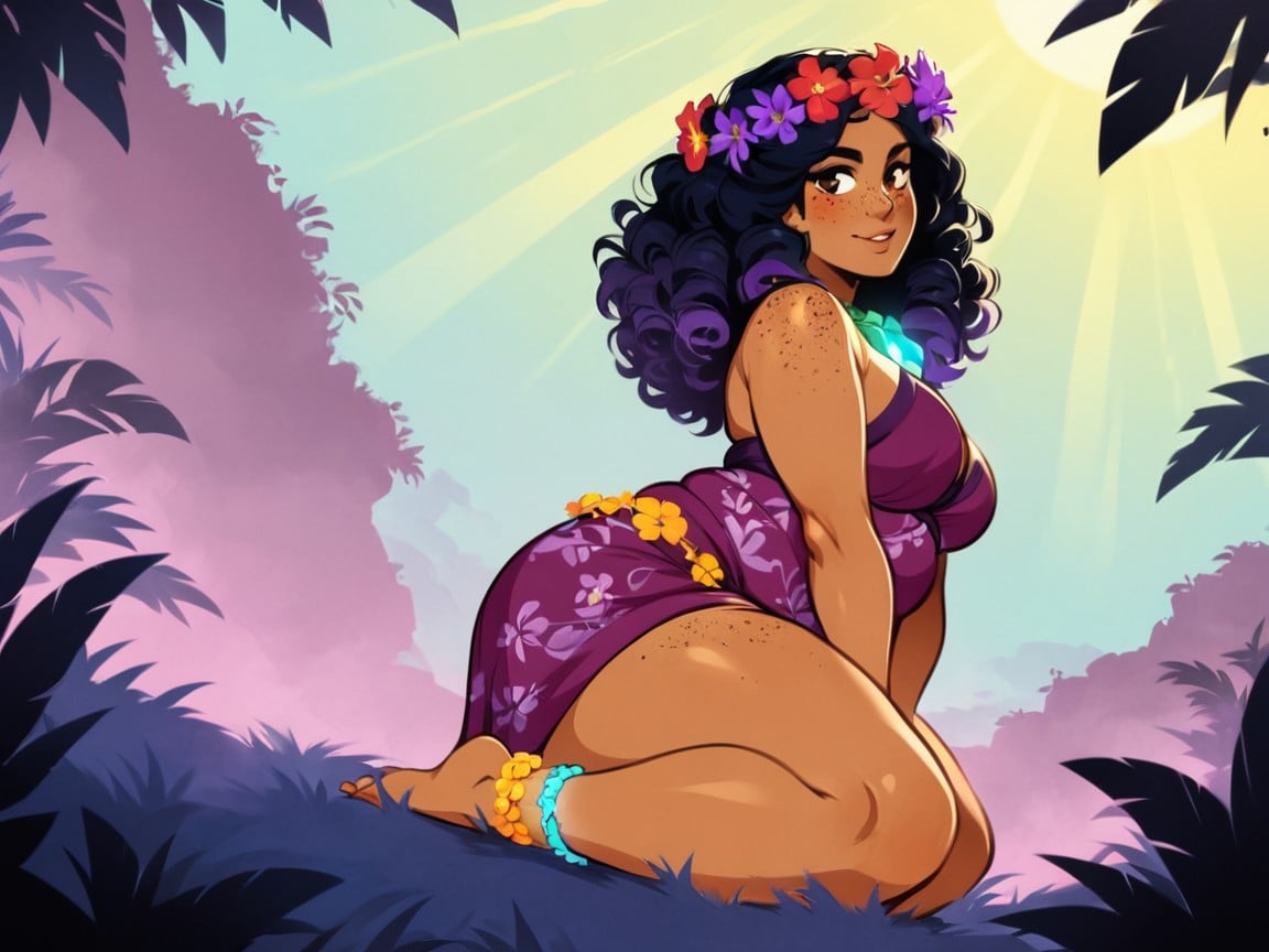 Vue De Face, Thick Thighs, Danseuse De Hula Hawaïenne Porno IA Latina